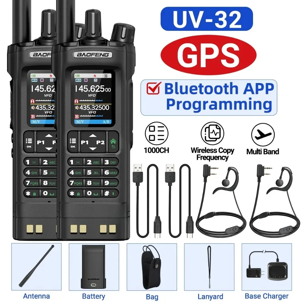 2PIS baofeng UV-32 GPS 10 واط التخييم طويلة المدى لاسلكي تخاطب مجموعة أجهزة الراديو الملكية الاتصالات جهاز الإرسال والاستقبال اتجاهين الاتصال الداخلي