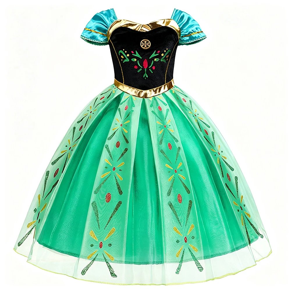 Anna Costume Kids Clothes Princess Green Complete Set Braided Wig Crown Gloves Jewelry for Halloween Cosplay Birthday Party