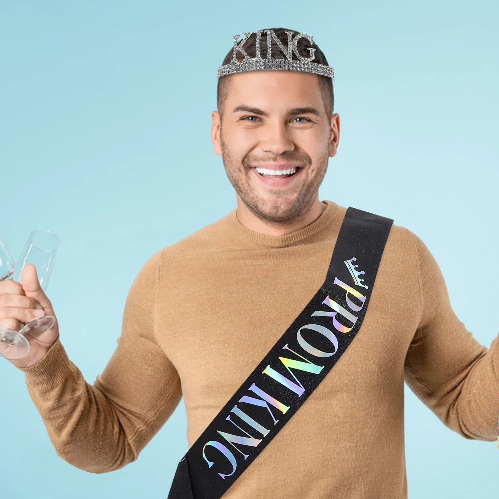 

1 Set King Crown For Men Party Cosplay Costume Set Birthday Prom Decor Accessories Crown Sash Shoulder Strap Ornament