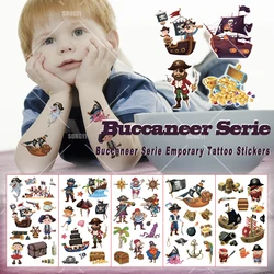 10 fogli/set adesivi tatuaggio temporaneo pirata buccaneer corsair nave pirata doccia regalo per bambini autoadesivo trucco corpo tatuaggi