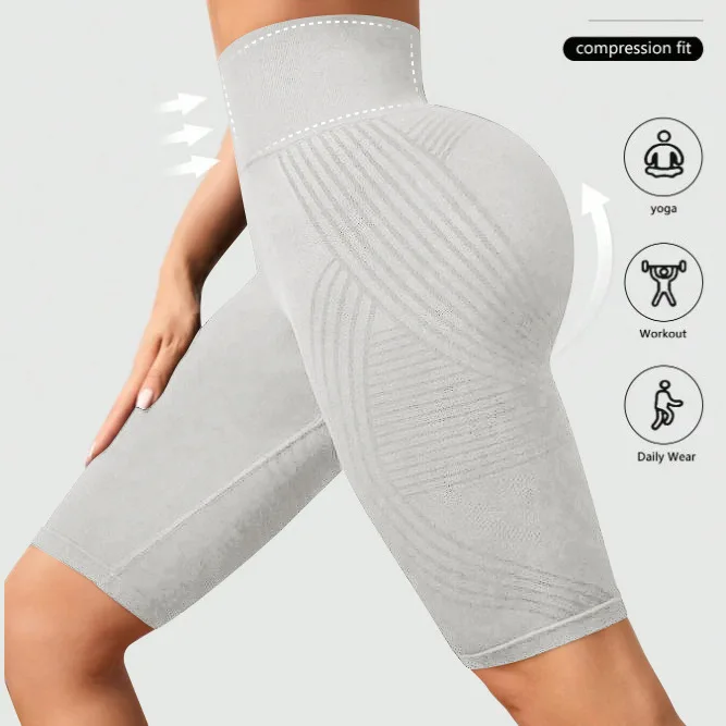 Hoch taillierte, nahtlose Yoga-Shorts für Damen, gestrickt, schmale Shorts, Workout, Laufen, lineare ästhetische Leggings, dehnbare Hip-Lift-Shorts – Detail 21