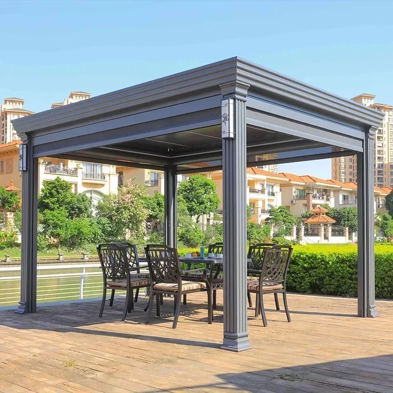 

European Aluminum Waterproof Louver Gazebo Outdoor Bioclimatic Awning Louvre System Roof Pergola aluminum outdoor pergola room