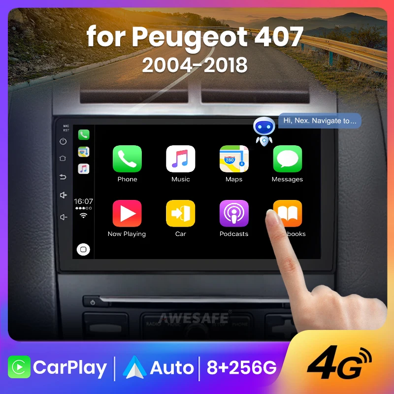 AWESAFE Wireless CarPlay Autoradio for  Peugeot 407 2004 2005 2006 2007 2008-2011  Car Radio Multimedia Player Android Auto