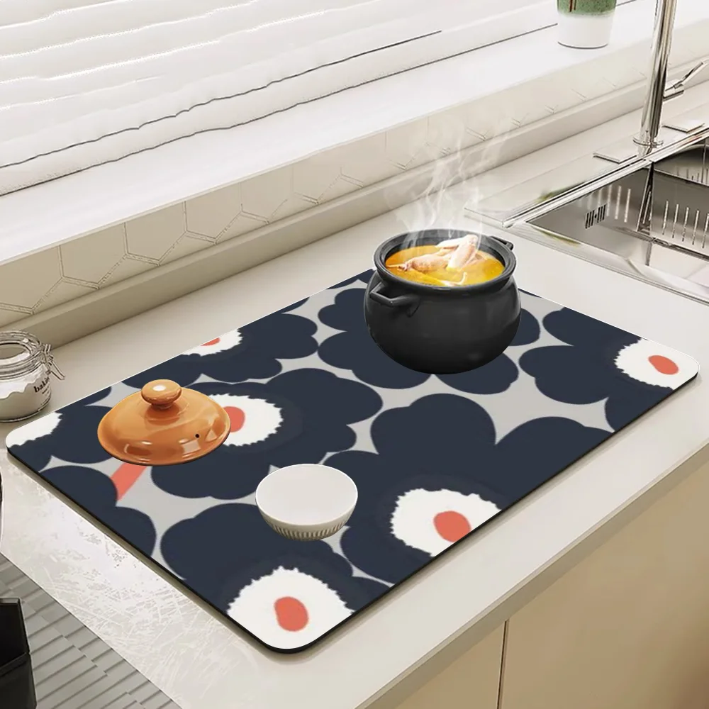 Marimekko-U-Unikko Flowers Table Drain Pad Tabletop Absorbent Draining Mat Tableware Mats Placemats for Table Decor