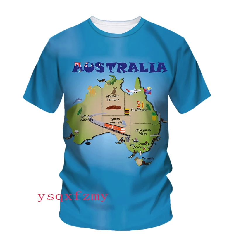 Australian Cartoon Map Aboriginal 3D Print Fashion Original Latest Men\'s And Women\'s T-shirt Children\'s O-Neck Short-Sleeved Top