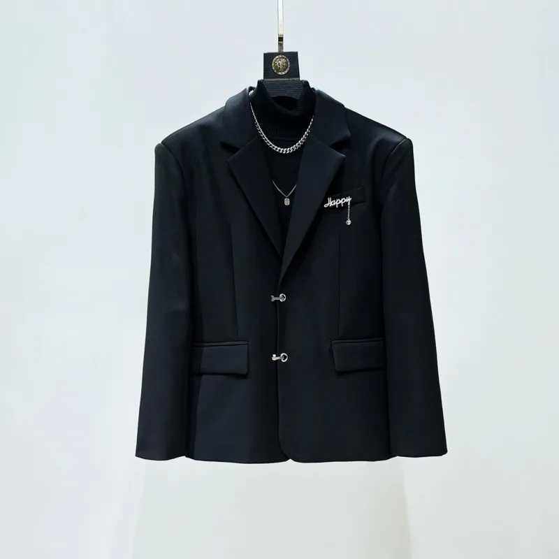 WVGA Spring Autumn New Men Tide High-End Metal Button Trendy Blazer Niche Chic Casual Flared Suit Pants Two-Piece Set Ins W18941