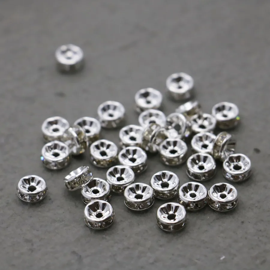 

10Pcs Silver-plate Circle Inlaid Rhinestone Separate Beads Metal Fitting for Accessory DIY Machining Parts Design Jewelry Making