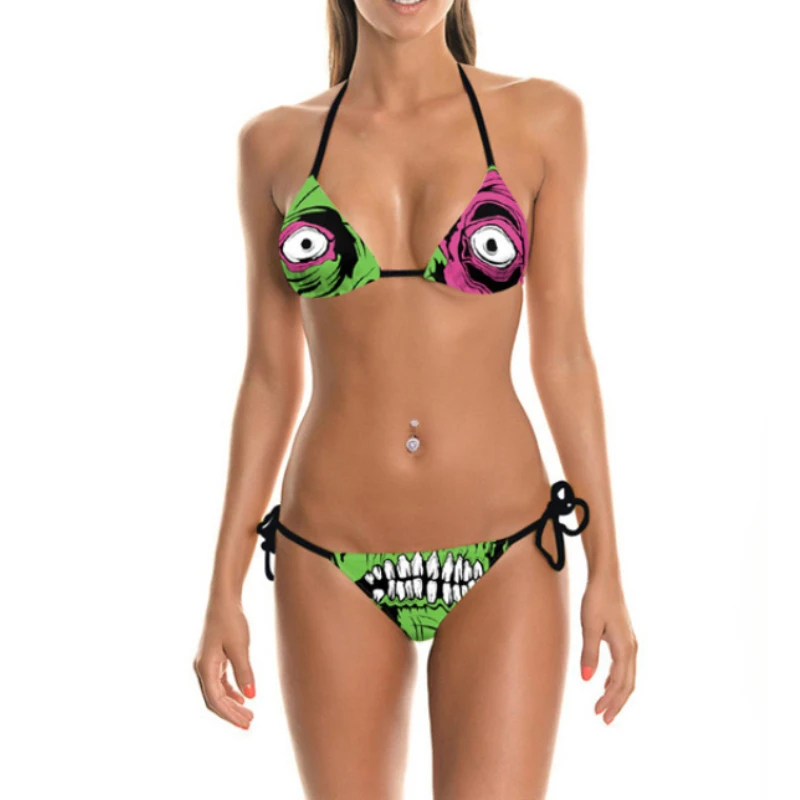 2024 Swimsuit Women Zombie Bikini Ignition Strappy Micro Thong Bikini Bottoms Monokini Triangle Top Swimwear Women ropas de baño