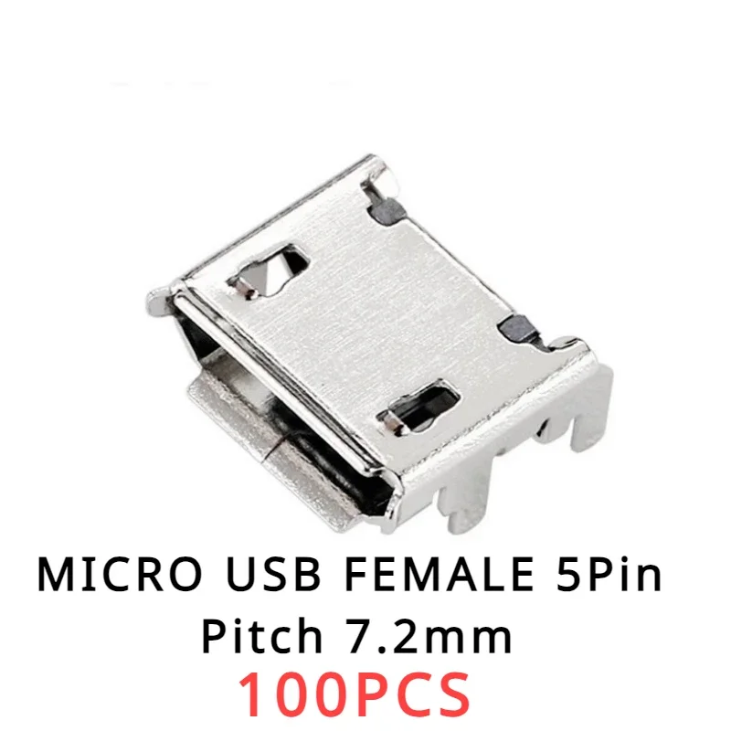 100Pcs Micro USB Type B 5 Pin Female Socket Connector SMD 4 Legs 90 Degree  for Table Mobile Phone DIY Accessories