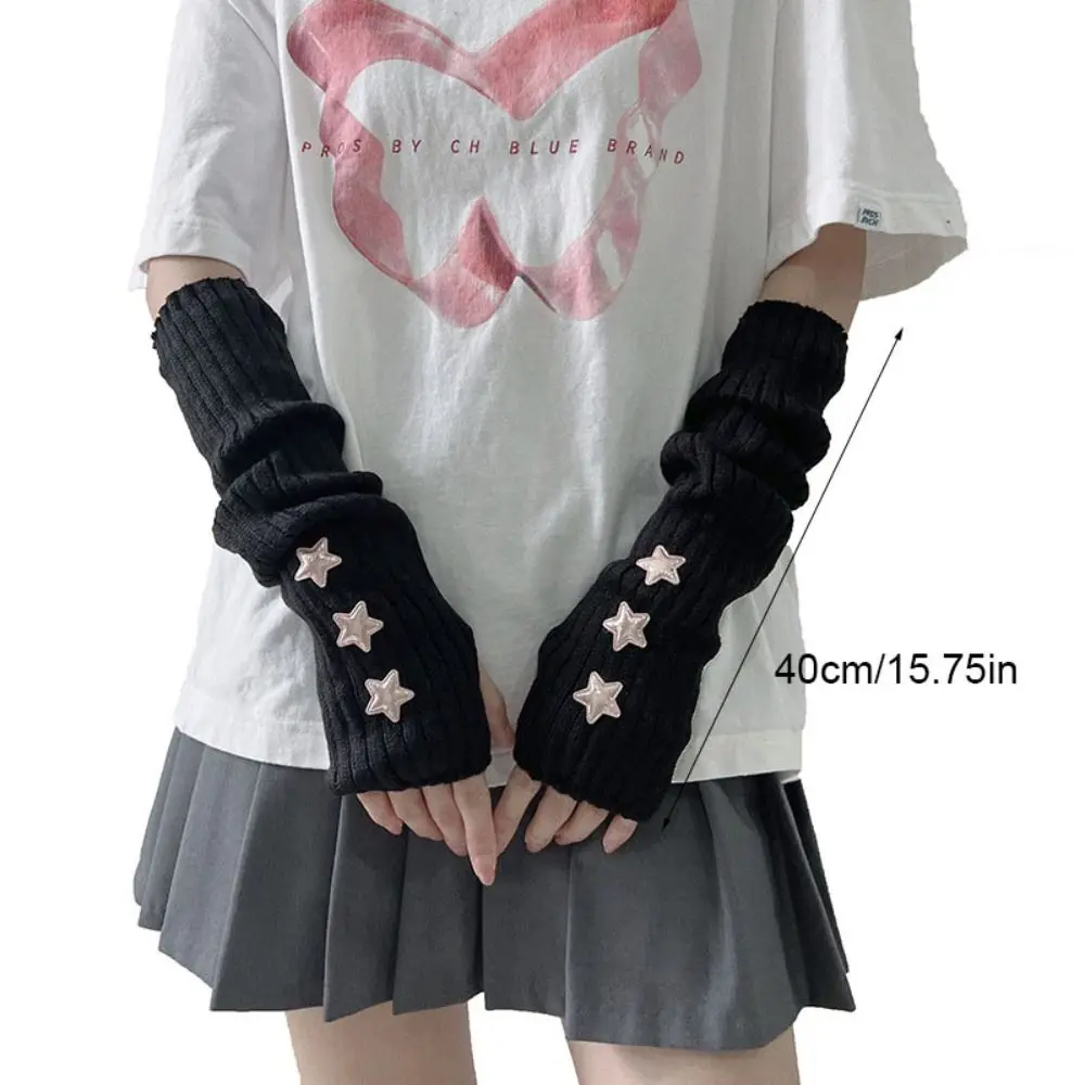 Simple Solid Color Star Knitted Gloves Gothic Y2k Arm Warmers Hand Sleeve Long Fingerless Gloves Ladies