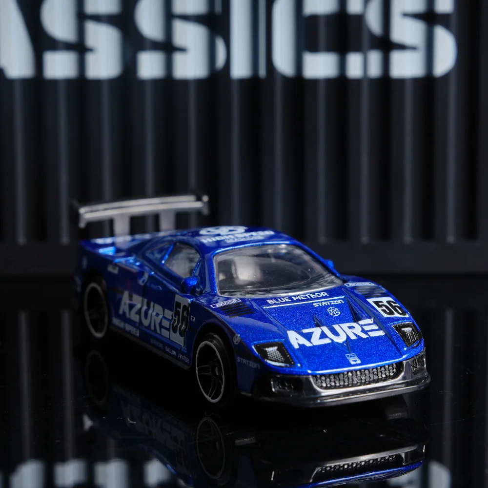 

Машинка-спорткар из литого металла — масштаб 1:64, синий «Azure 56», блестящая, с функцией отката, коллекционная модель для автолюбителей и детей