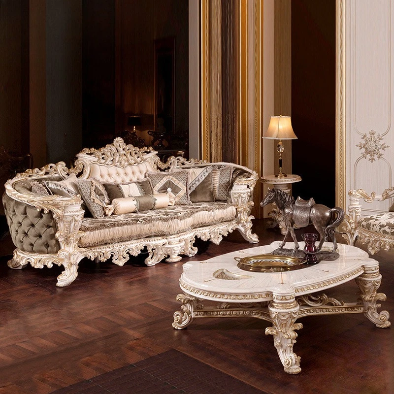 Living room solid wood carved fabric sofa, coffee table combination, sofa whole house furniture c