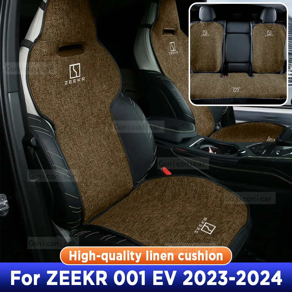 

For ZEEKR 001 EV 2023 2024 Four Seasons Car Seat Cover Breathable Linen fabric Car Seat Cushion Protector Front Fit Most Cars