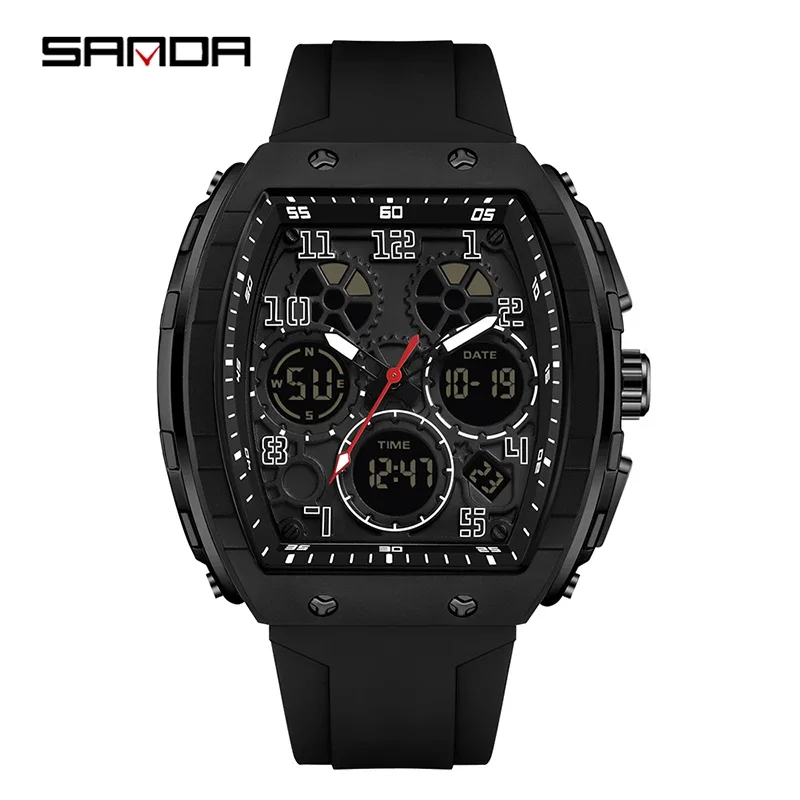 SANDA 6157 brand\'s new electronic watch digital multifunctional fashion trend men\'s watch silicone waterproof alarm clock men