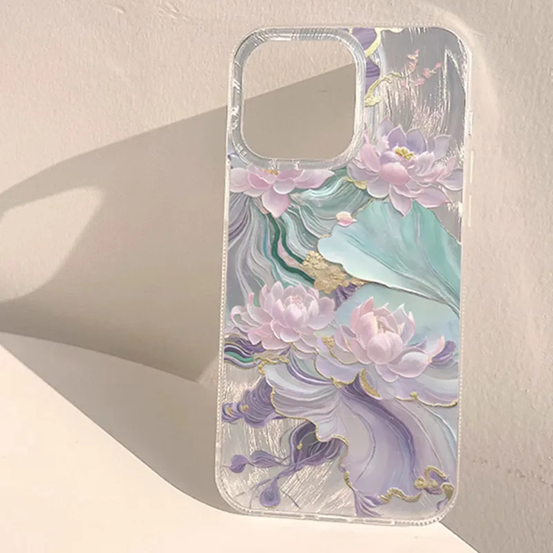 Dreamy Purple Lotus Print Aesthetic Phone Case for iPhone 17 Pro 16 15 1413 12 11 Pro Max XS X XR 7 8 Plus 16e 17Air  SE2 Cover view 2