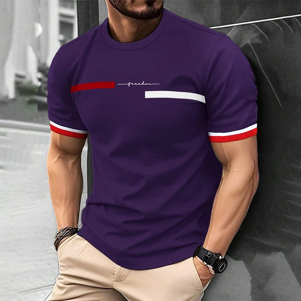 Camiseta para hombre, moda con estampado de letras a rayas 3D, tendencia Hip Hop, ropa de calle Harajuku, camisetas informales de gran tamaño con cuello redondo, camisetas de verano para hombre