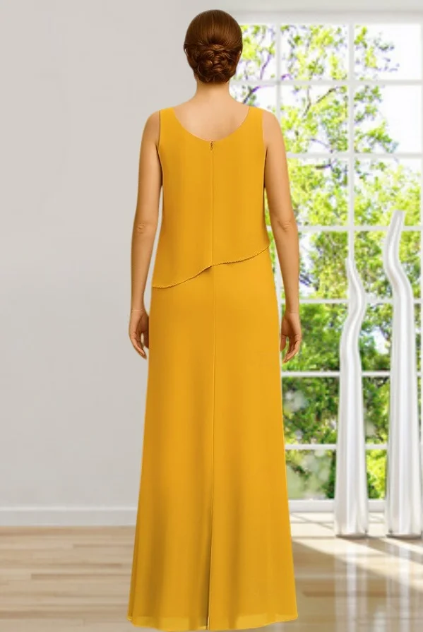 Two Piece Floor Length Sleeveless Crew Neck Elegant Minimalist Formal Wedding Guest Chiffon Mother of the Bride Dress 2026