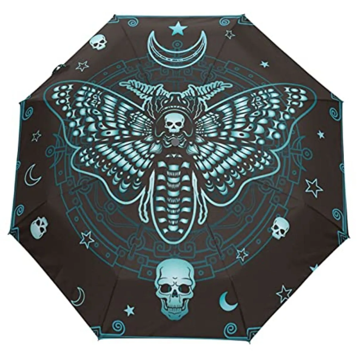 

Death Moth Skull Travel Umbrellas Day of The Dead Skeleton Folding Rain Umbrella Windproof Compact Lightweight for Teens Adults