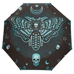 Death Moth  Skull Travel Umbrellas Day of The Dead Skeleton Folding Rain Umbrella Windproof Compact Lightweight for Teens Adults