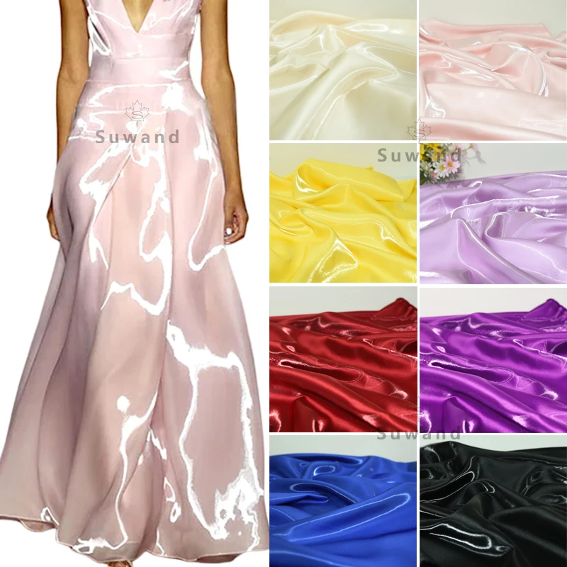 Luxury Glossy Metallic Liquid Satin Fabric Galaxy Shiny Water Gloss Silk Satin Fabric for Dress Suit Clothing Designer Material