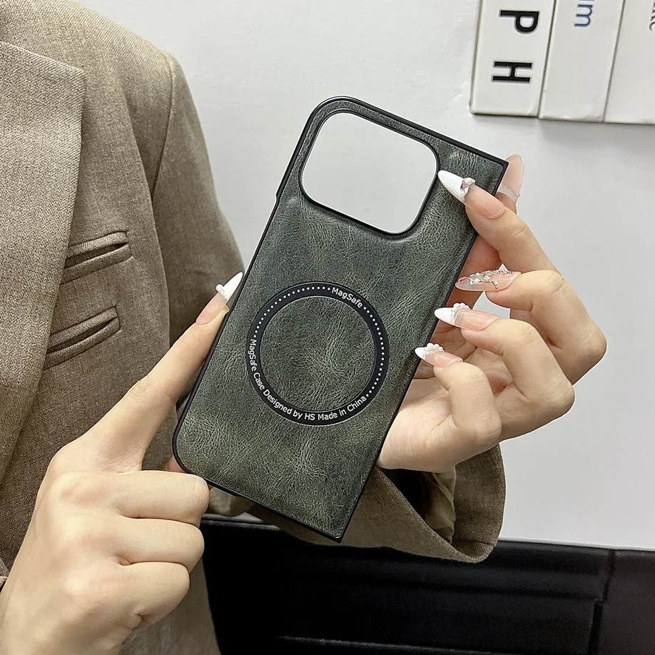 Business Leather Magsafe Case For Google Pixel 9 Pro Fold Wireless Charging Skin Feeling Soft Shockroof Luxury Phone Cover