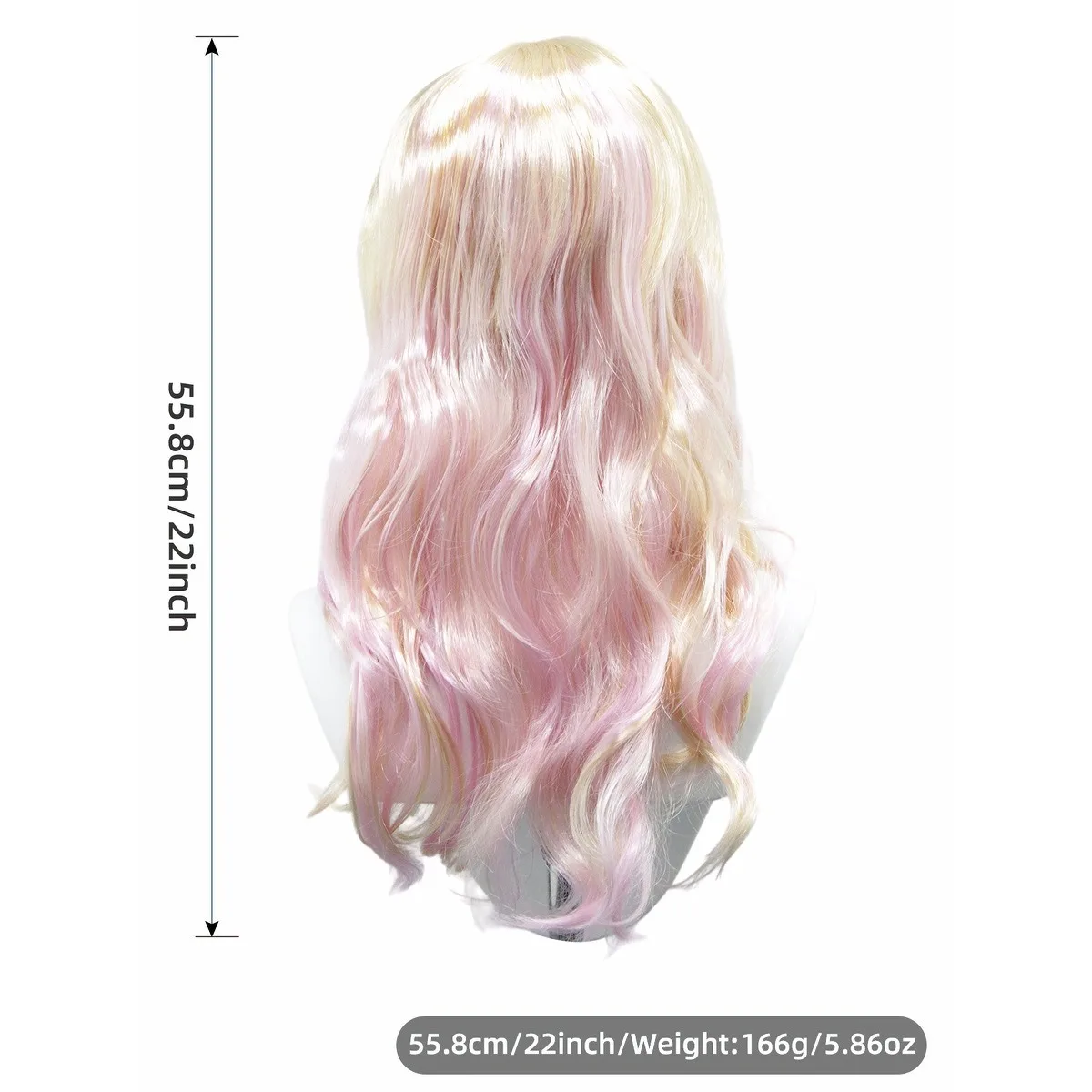 Blonde Pink Ombre Long Wavy Synthetic Wig with Bangs, Layered Curly Hair for Cosplay, Lolita Style and Themed Party - view 6