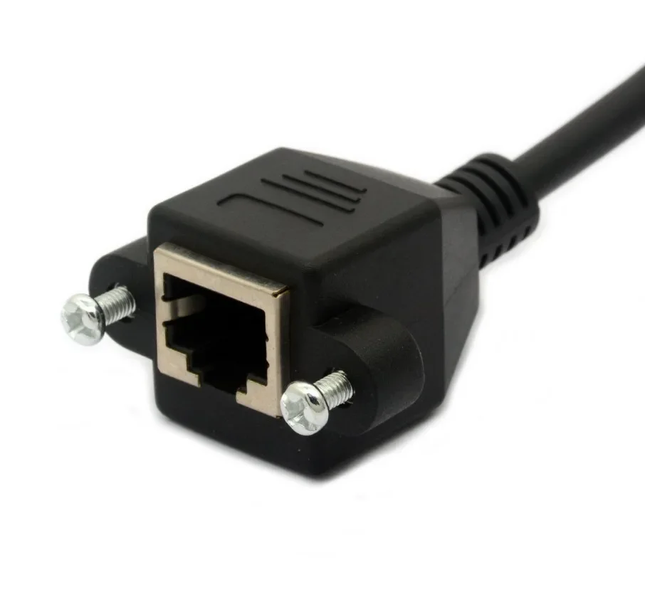 8Pin RJ45 Cable Male to Female Screw Panel Mount Ethernet LAN Network 8 Pin 90 Degree Right Angle Extension Cable 0.3m 0.6m 1m