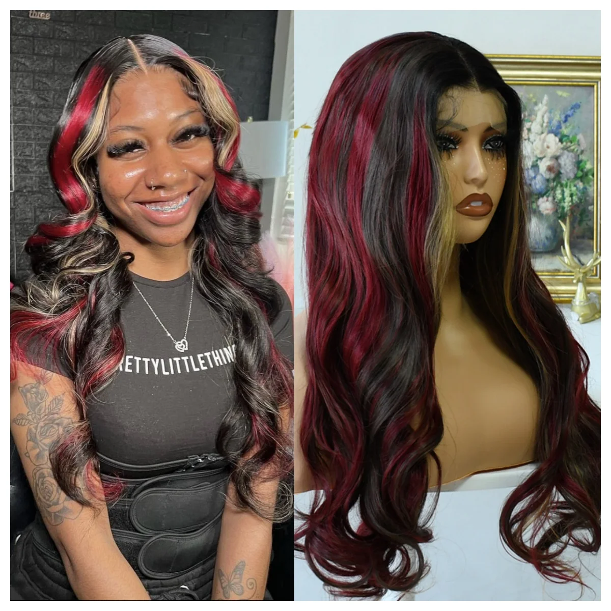 

Черный, красный, блондин, мелирование, парик спереди, синтетический парик 13x4 HD, объемная волна, парики спереди, предварительно выщипанные парики с детскими волосами