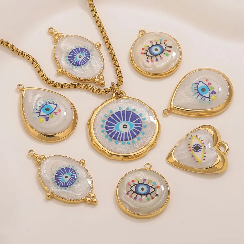 3PCS Stainless Steel Blue White Evil's Eye Charms Parts Jewelry Making Accessories Connector DIY Earring Bracelet Wholesale Cute