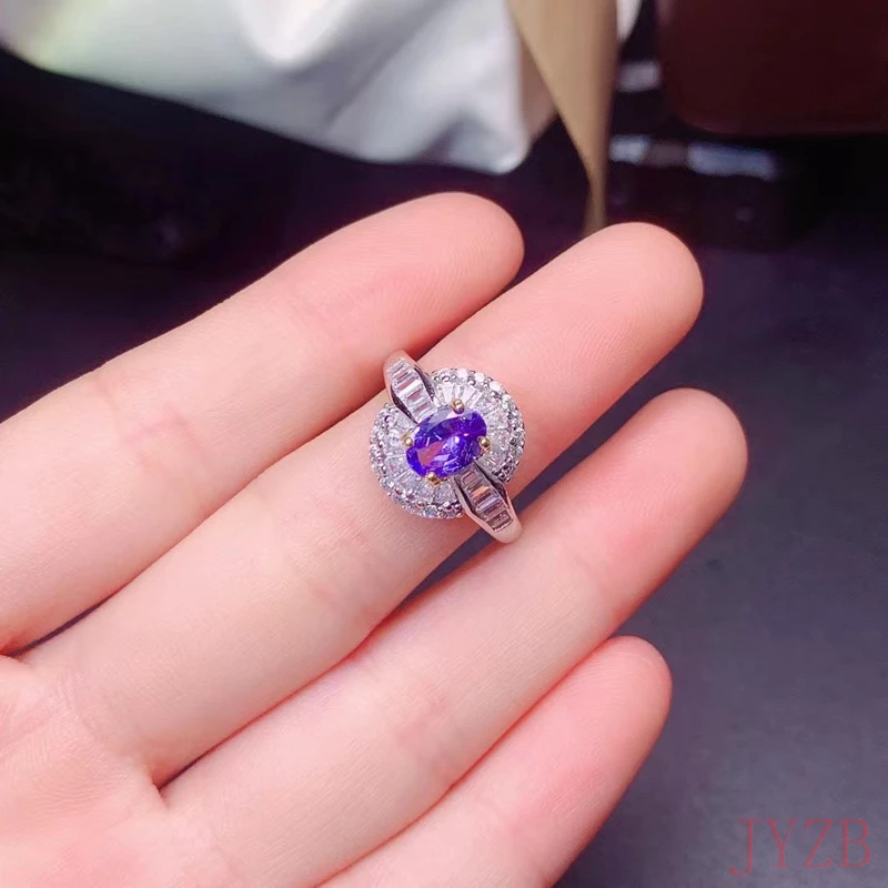 Natural blue Tanzanite female gem luxury  ring solid 925 sterling silver change color wedding engagement jewelry ring 6X8MM