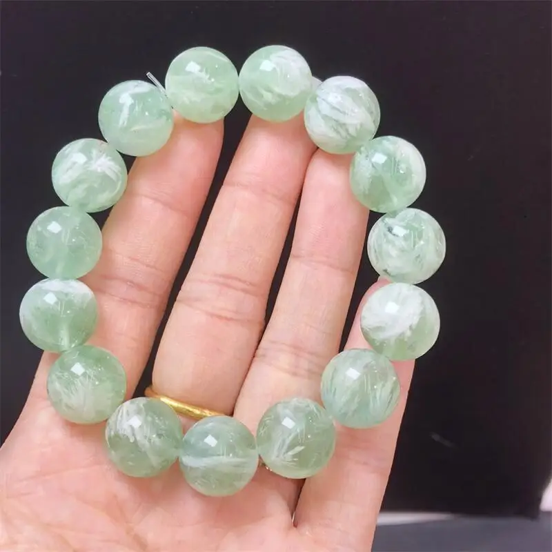 

14MM Natural Feather Quartz Bead Bracelet Yoga Reiki Healing Stretch Bangles Female Holiday Gift 1PCS