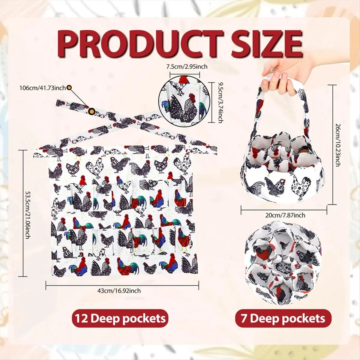 

Фартук и корзина для сбора яиц AT54, фартук для куриных яиц с 12 глубокими карманами и корзина для куриных яиц с 7 глубокими карманами