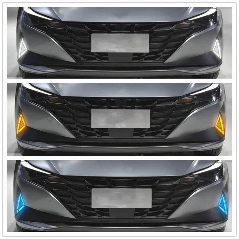 

LED Daytime Running Lights For Elantra 2021-2022 White DRL Blue Fog Light Turn Signal Amber Night Light