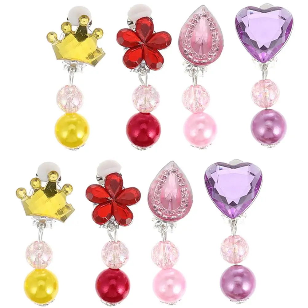 4Pcs 4 Pairs Children Clip Cute Cartoon Decorative Kids Clip on Earrings Girl Jewelry Lightweight Safe Material Birthday Gift