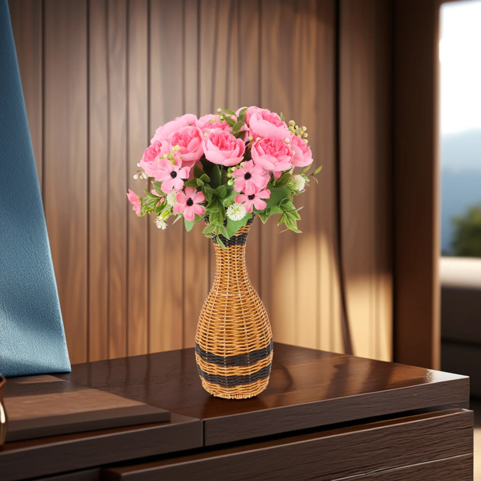 

Creative Plastic Woven Flower Vase Imitation Rattan Rustic Home Decorative Vase for Dry Flowers Table Ornament Indoor Woven