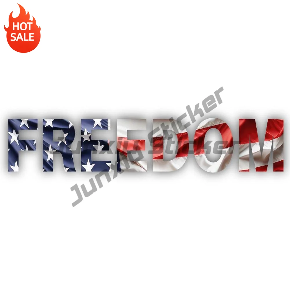 Freedom American Flag Lettering Design Vinyl Sticker For Laptop And Car Window Shape Cut National Flag Decoration Decal