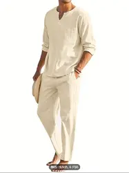 T-shirt e pantaloni a maniche lunghe per adulti da uomo set t-shirt traspirante confortevole ad asciugatura rapida pantaloni casual da viaggio da spiaggia versione allentata