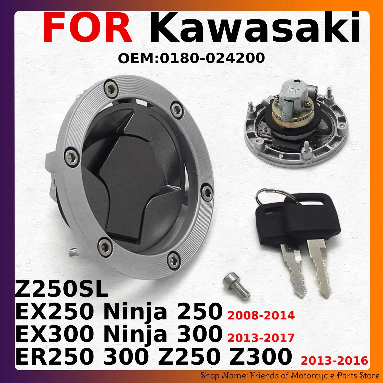 Motorcycle Fuel Gas Cap With Cover Key Tank For Kawasaki EX250 Ninja 2008-2014 EX300 2013-2017 ER250 Z250 Z300 2013-2016  Z250SL