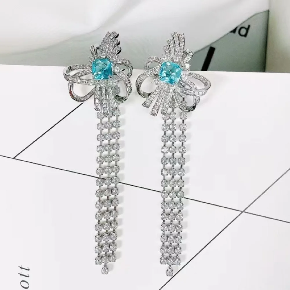 

Bilincolor Light luxury Micro-inlaid Zircon Three-dimensional Butterfly Tassel Detachable Earrings for Women