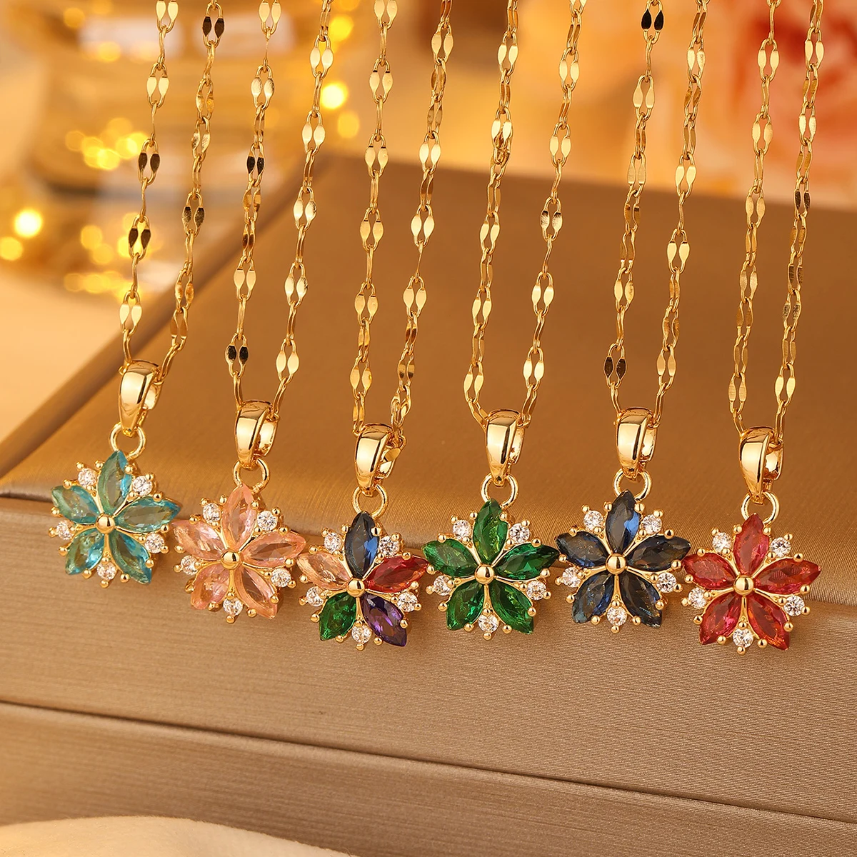Neue Süße Rosa Kirschblüten Anhänger Edelstahl Halsketten Für Frauen Koreanische Mode Temperament Schlüsselbein Kette Schmuck – Detail 1
