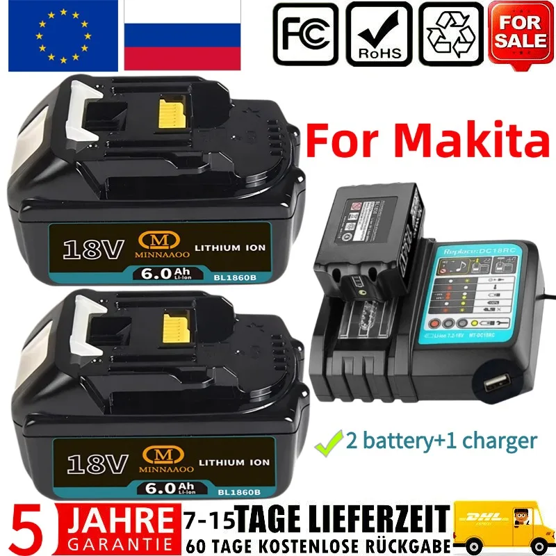 

НОВЫЙ 100% оригинальный аккумулятор для Makita 18 В, 6,0 Ач, перезаряжаемый, Совместим с электроинструментами BL1830B BL1840B BL1850B.