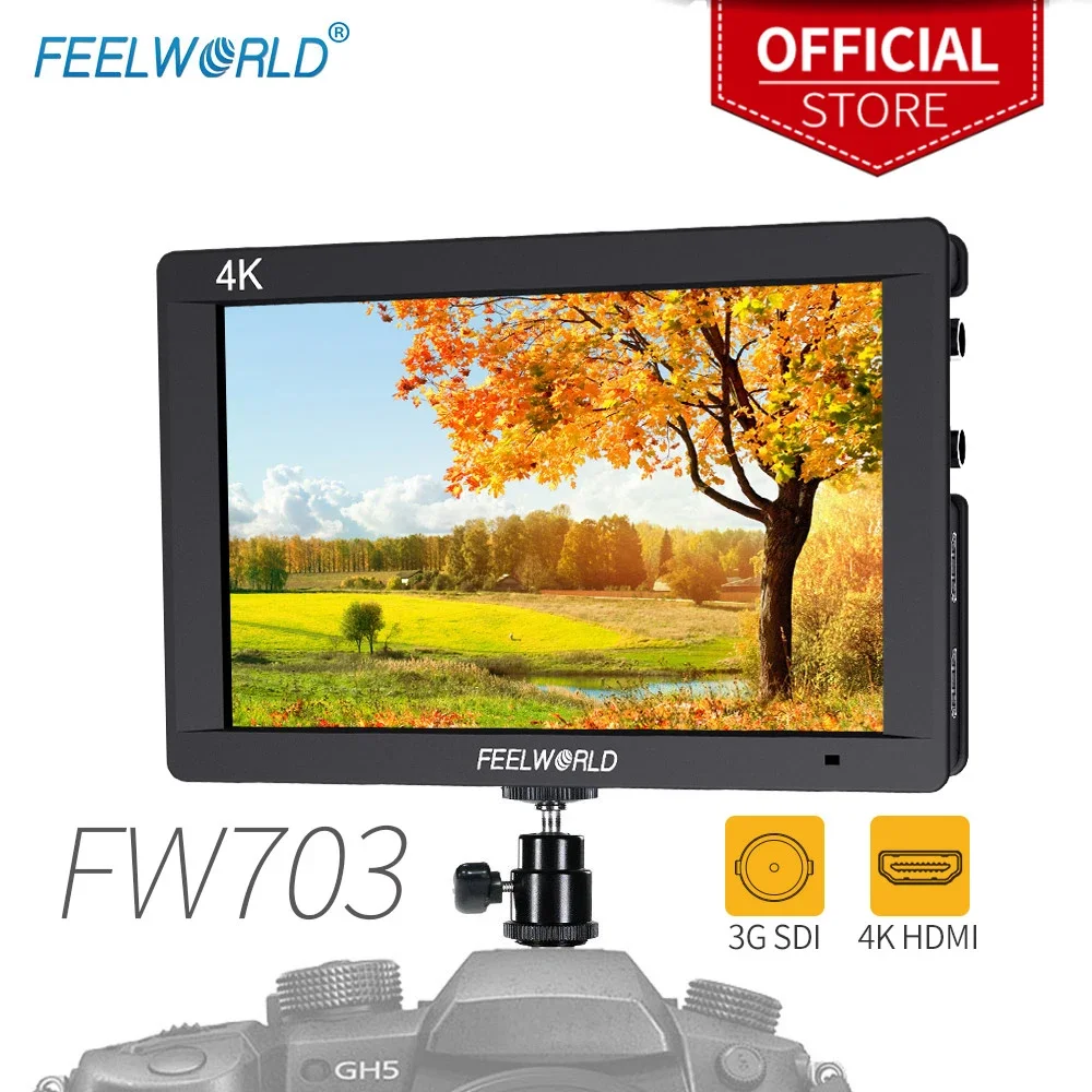 

Feelworld FW703 7 Inch 3G-SDI 4K HDMI Monitor 7" IPS 1920x1200 Full HD Camera Field Monitor with Histogram Peaking Focus Zebra