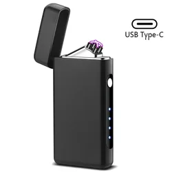 2024 New Windproof USB Type-C Charging Double Arc Lighter Gift Plasma Outdoor Pulse LED Display Screen Men's Gift Rechargeable