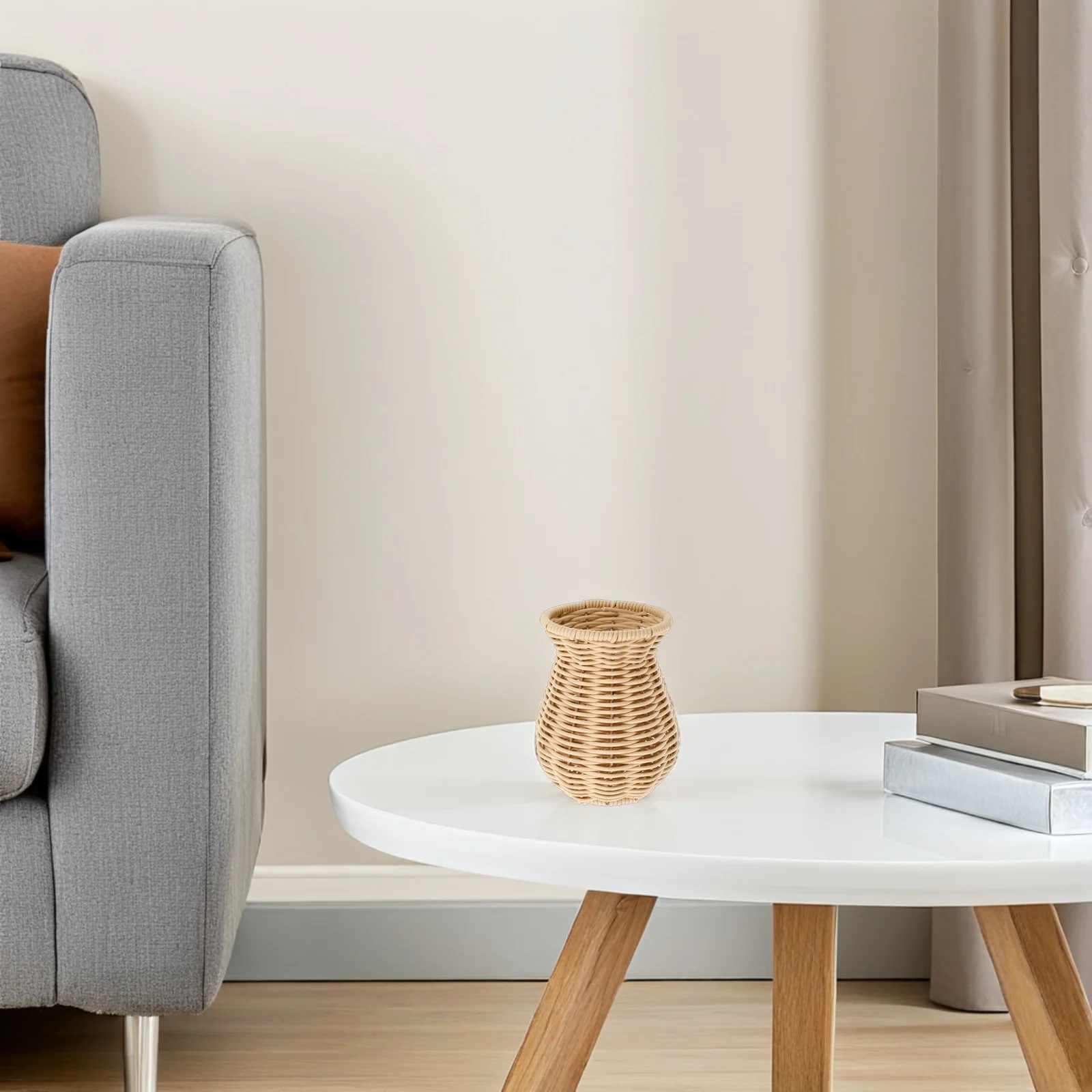 

2pcs Woven Rattan Vase Plastic Flower Containers Rustic Farmhouse Decor For Home Living Room Bedroom Desktop Decorative Accent