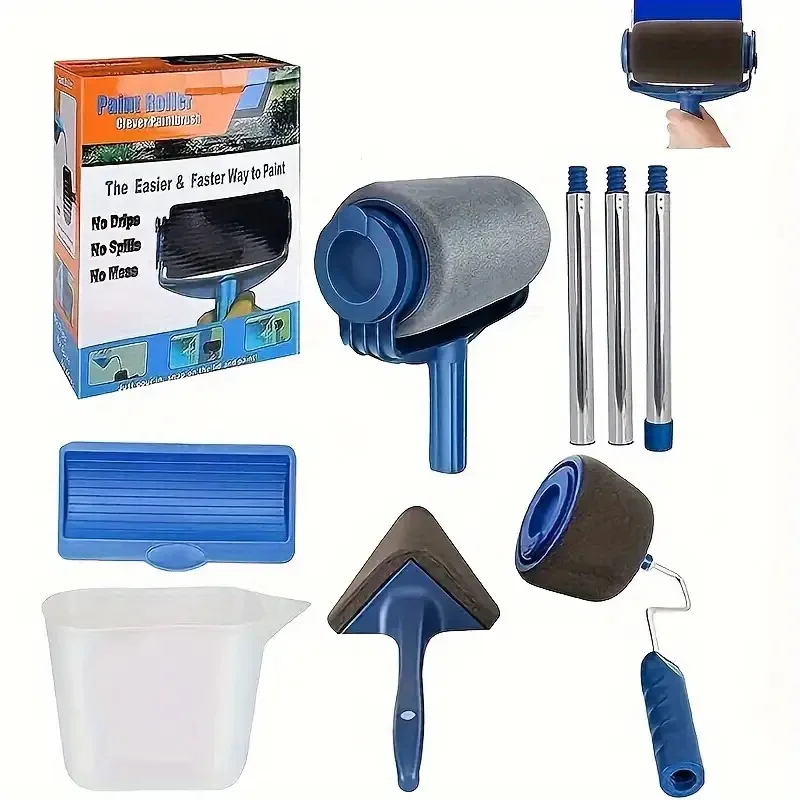 

6-piece innovative multifunctional paint roller set, including filling roller, easy-to-dump tank and extension rod-no dripping.