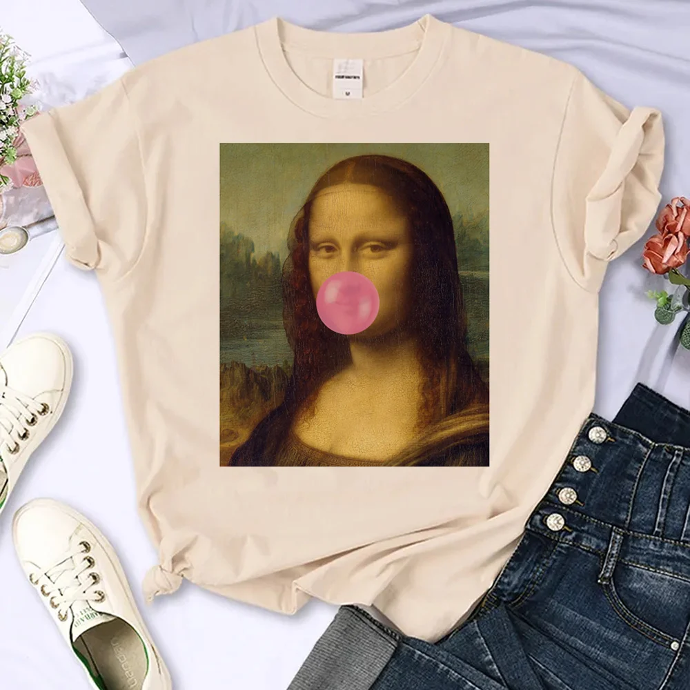 Cat Print Mona Lisa top women harajuku t shirt girl Japanese designer y2k clothing