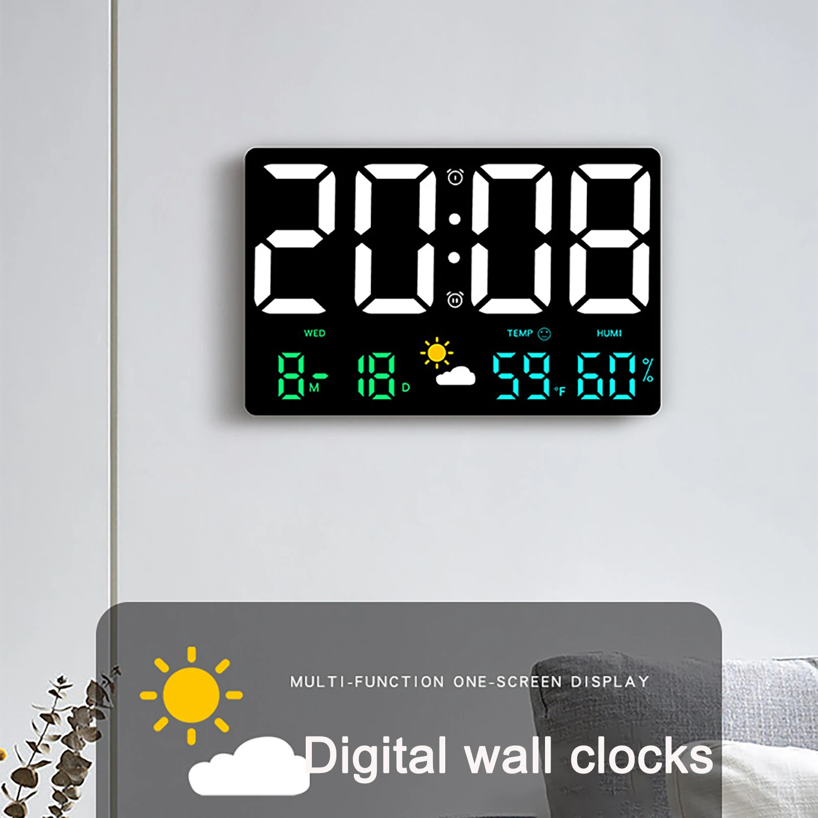 

Digital Led Room Wall Clock with Weather Forecast Temperature Humidity Date Automatic Dimming Electronic Clocks House Decoration