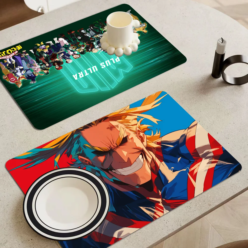 My Hero Academia Coffee Tablewear Drain Pad Bathroom Square Absorbing Anti-slip Dry Mat Kitchen Placemat Dishes Cup Pad