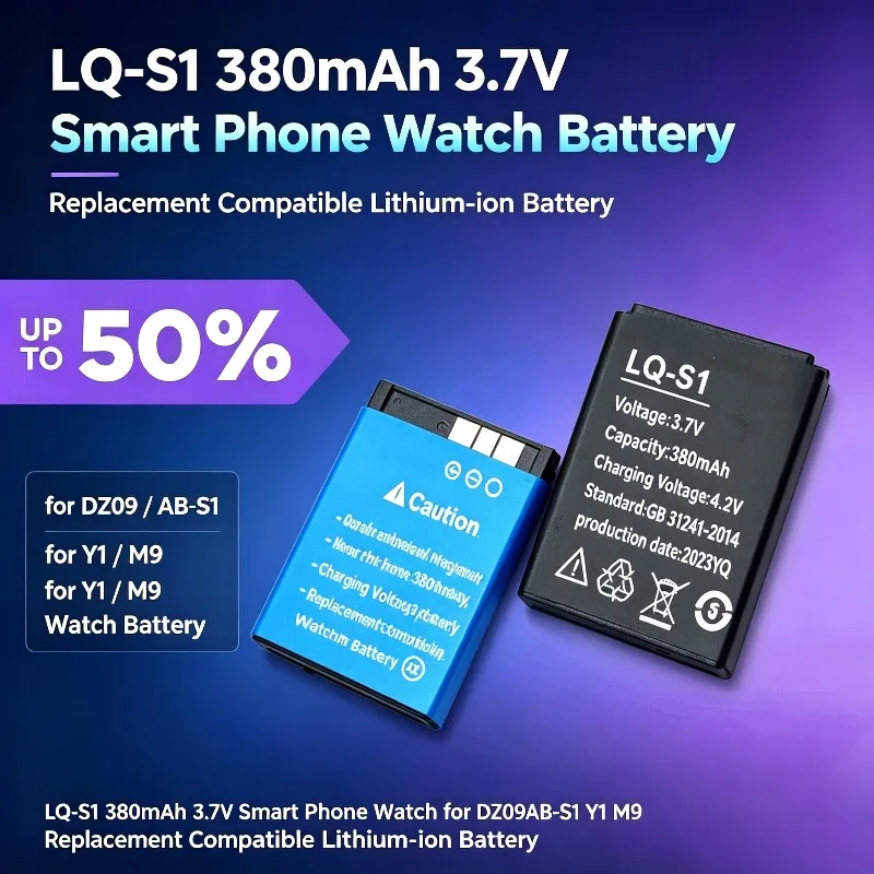 LQ-S1 380mAh 3.7V Smart Phone Watch for DZ09AB-S1 Y1 M9 Replacement Compatible Lithium‑ion Battery