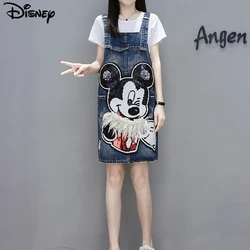 Disney 2023 New Arrival Top Fashion Women Cartoon Mickey Mouse Sequin Sticks Heavy Industry Stylish Cute Denim Suspender Dress